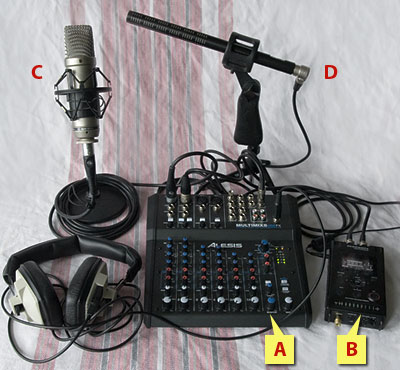 Recording kit including Alesis mixer desk