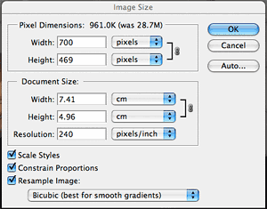 Using the Image Size dialogue in Photoshop