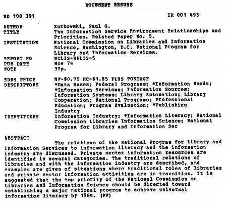 The Zurkowski document